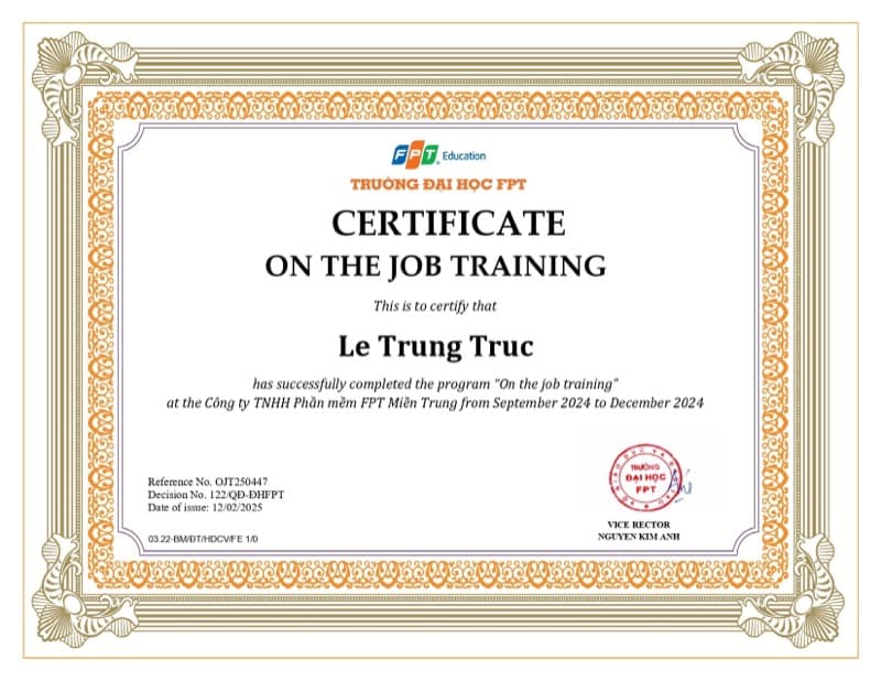 On-the-Job Training (OJT) Certificate